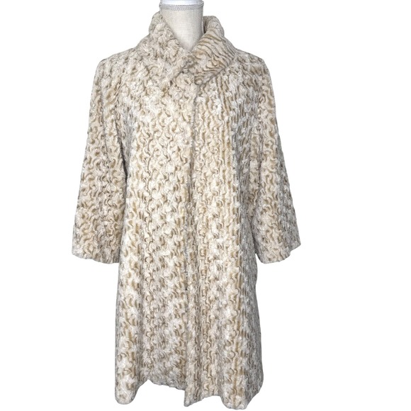 Vintage Jackets & Blazers - Vintage Sarah-Jane Blonde Faux Fur Snap Front Swing Jacket Size 12